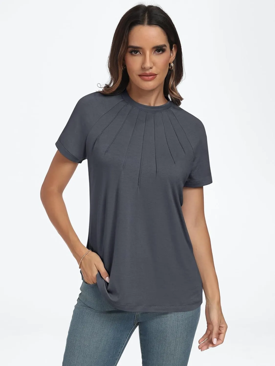 AUTOMET Womens Short Sleeve Shirts Business Casual Tops Summer Trendy Tshirts Dressy Tee Fashion Blouses Outfits 2025