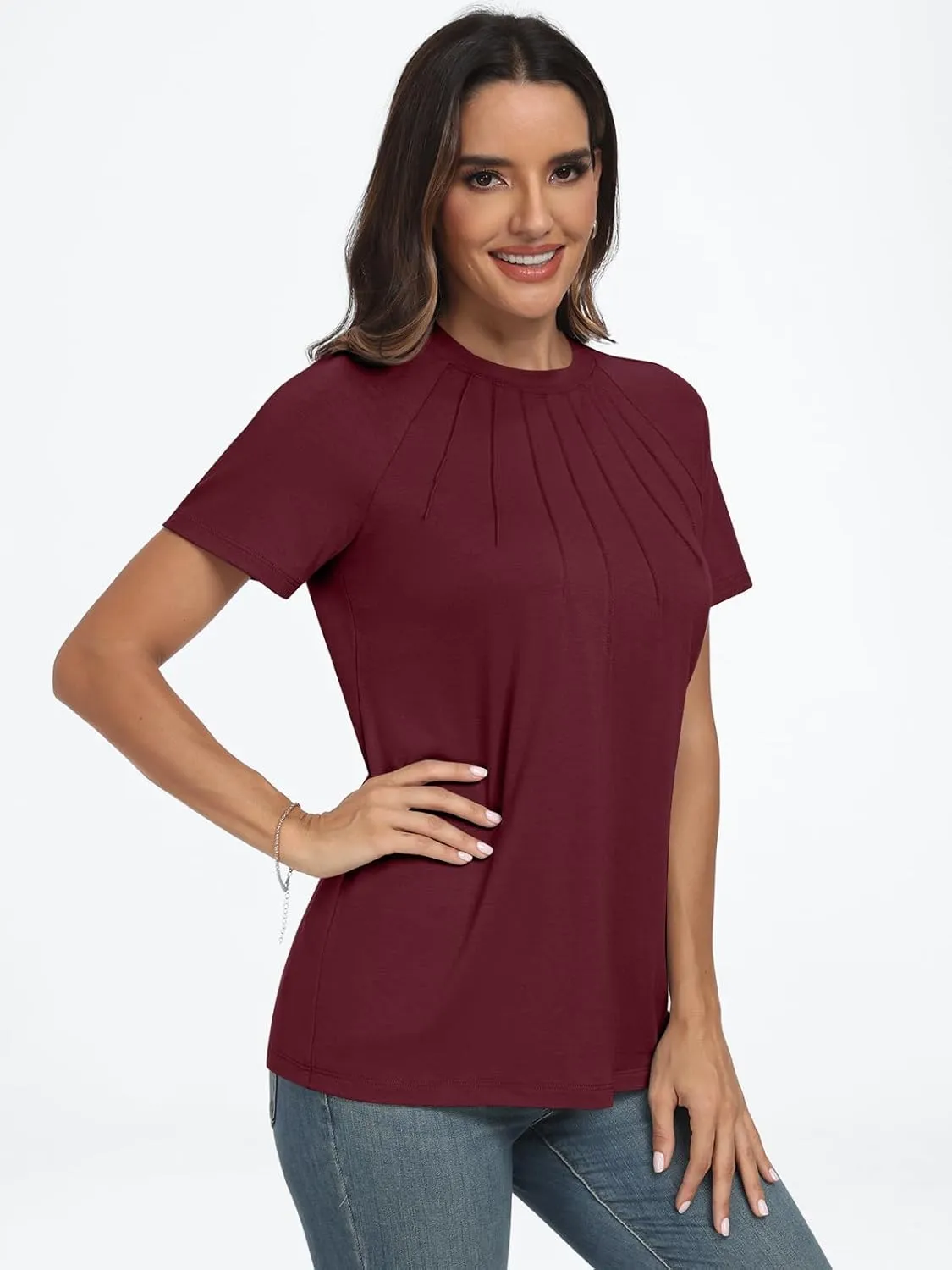 AUTOMET Womens Short Sleeve Shirts Business Casual Tops Summer Trendy Tshirts Dressy Tee Fashion Blouses Outfits 2025