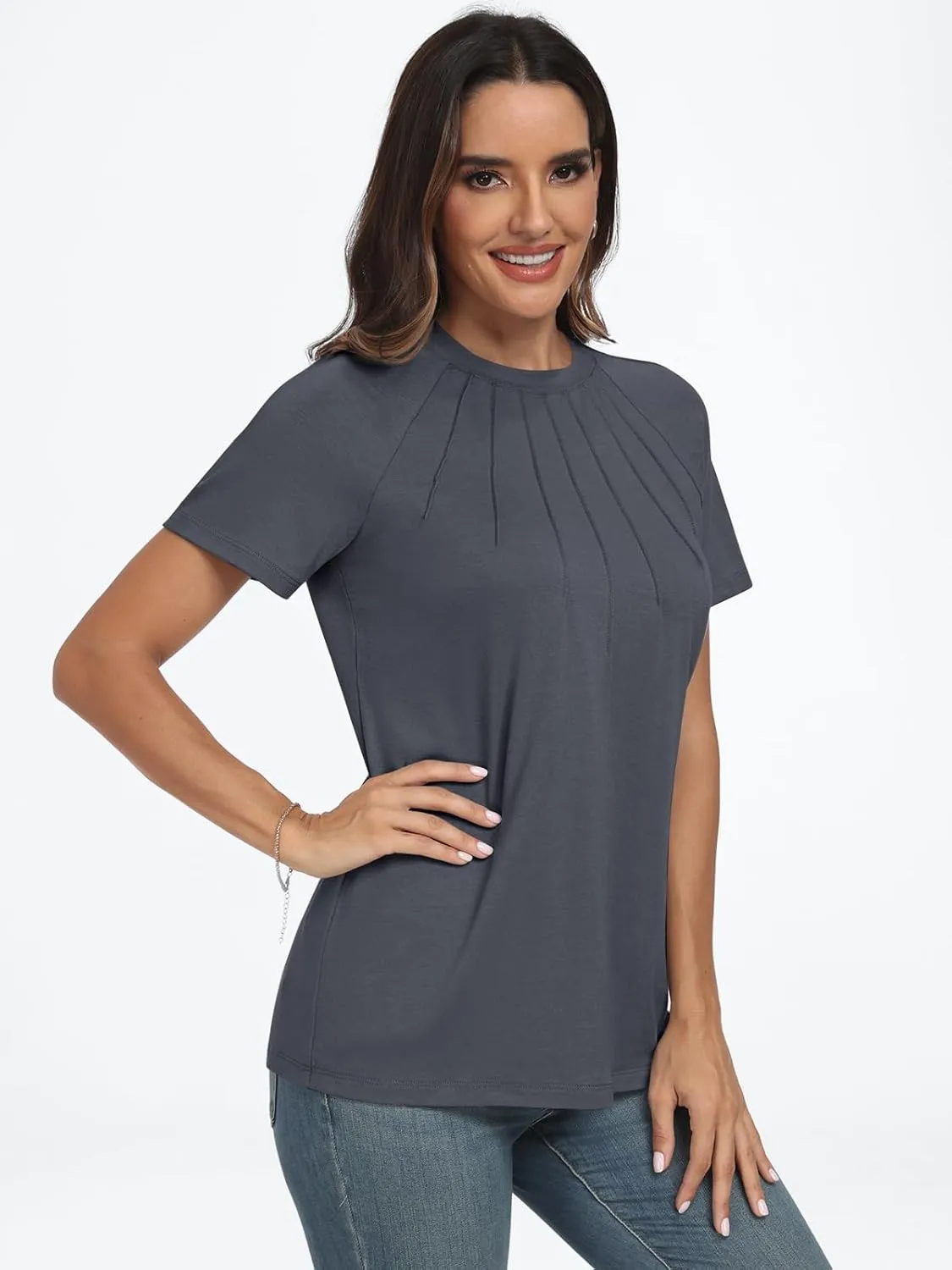 AUTOMET Womens Short Sleeve Shirts Business Casual Tops Summer Trendy Tshirts Dressy Tee Fashion Blouses Outfits 2025