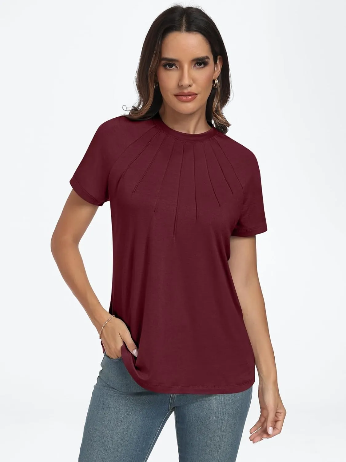 AUTOMET Womens Short Sleeve Shirts Business Casual Tops Summer Trendy Tshirts Dressy Tee Fashion Blouses Outfits 2025