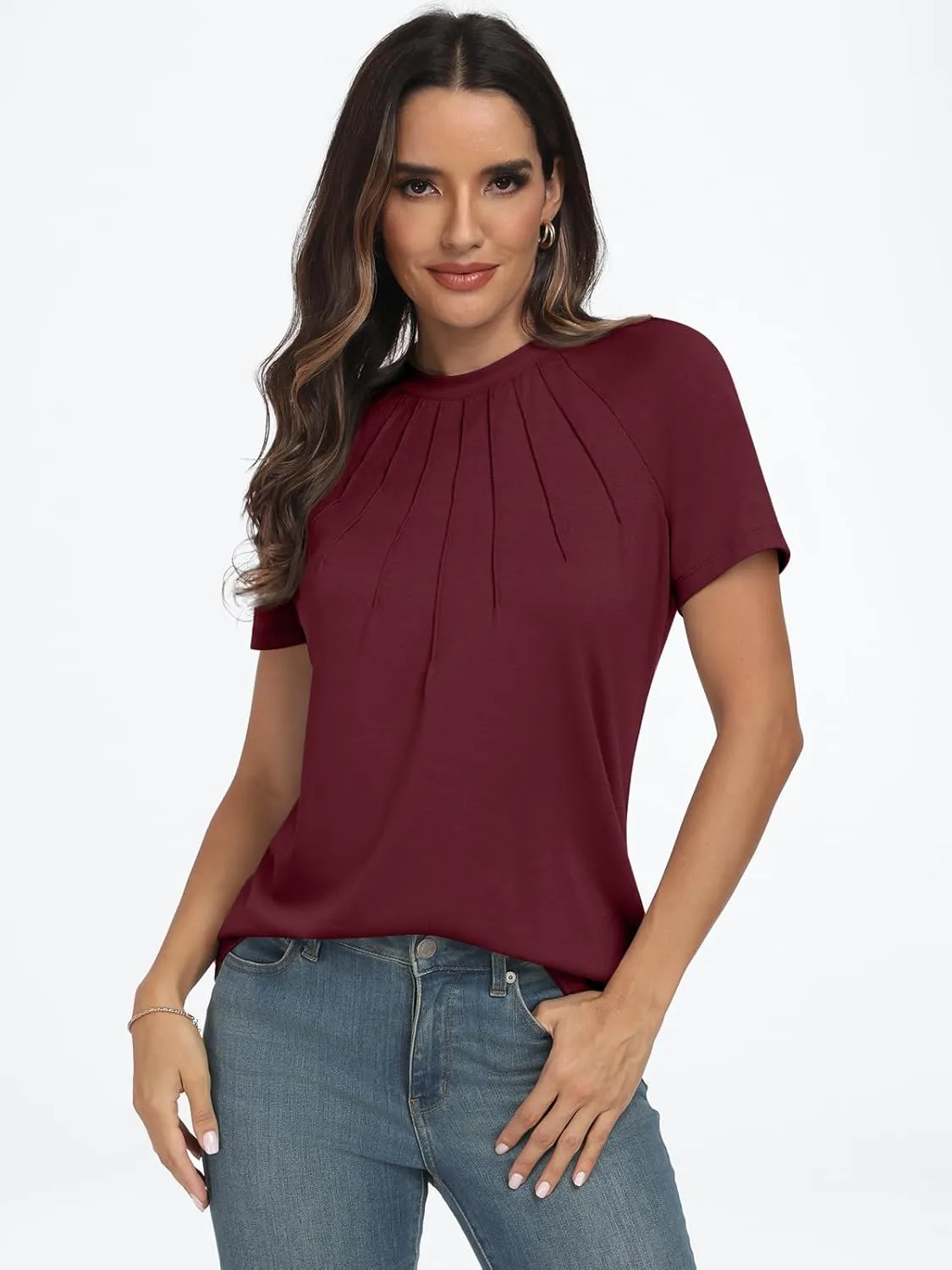 AUTOMET Womens Short Sleeve Shirts Business Casual Tops Summer Trendy Tshirts Dressy Tee Fashion Blouses Outfits 2025
