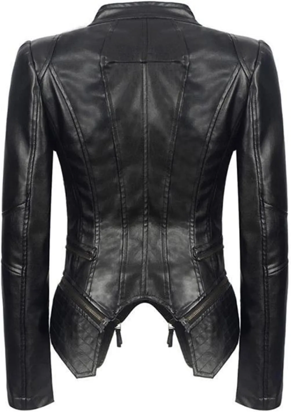 DGHM-JLMY Women Fashion Zipper Punk Cropped Outerwear Faux Belted Motor Jacket Stand Collar Jackets Solid Slim Coats