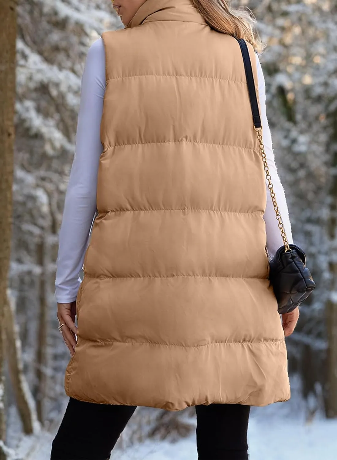 EVALESS Long Puffer Vest Women 2024 Zipper Sleeveless Quilted Vests with Pockets