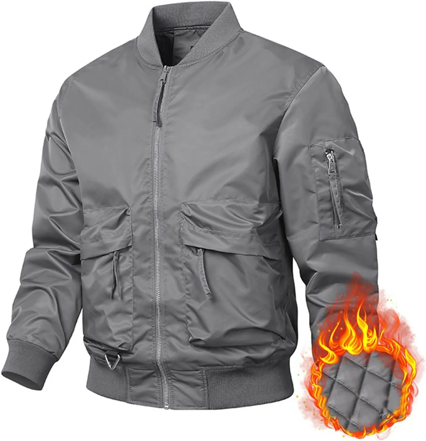 Finelylove Mens Flight Bomber Jacket Fall Winter Military Jacket Water Resistant Windbreaker Quilted Paded Outwear Coat