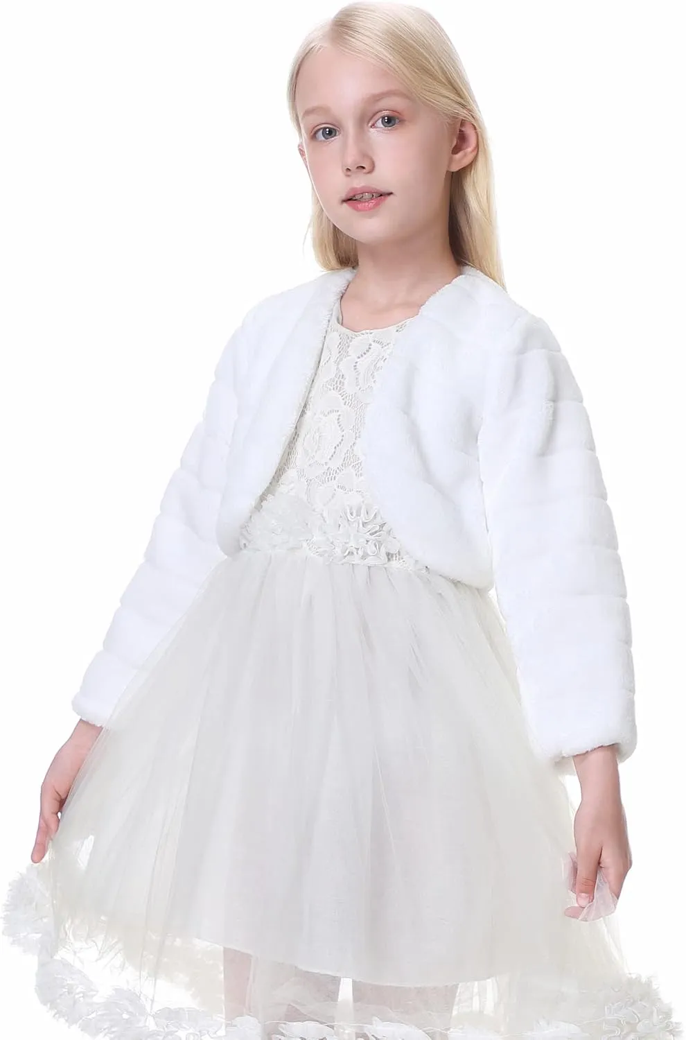 Girls Faux Fur Wraps Shawl Flower Girl Bolero Jacket Princess Cape Winter Accessories