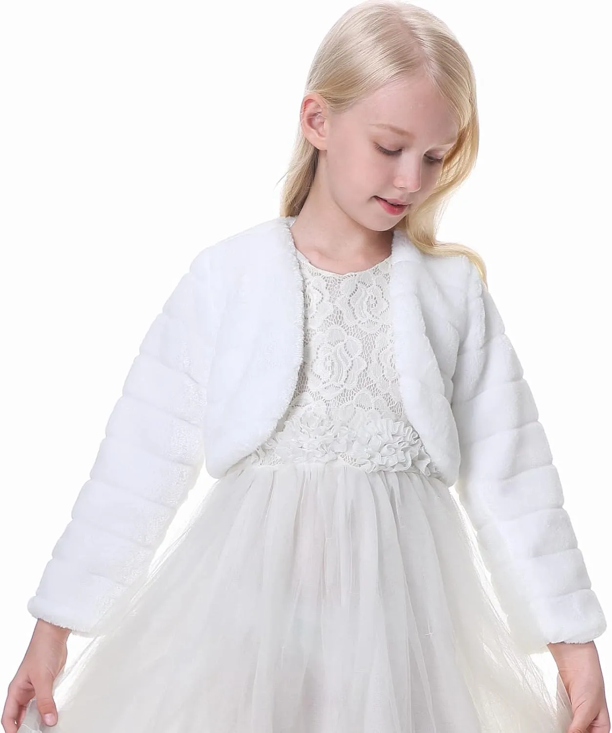 Girls Faux Fur Wraps Shawl Flower Girl Bolero Jacket Princess Cape Winter Accessories