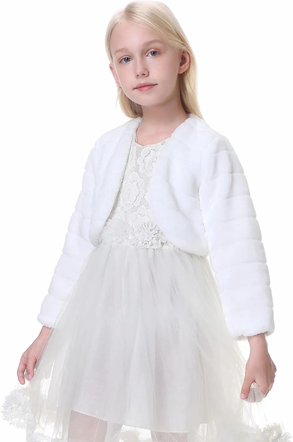 Girls Faux Fur Wraps Shawl Flower Girl Bolero Jacket Princess Cape Winter Accessories