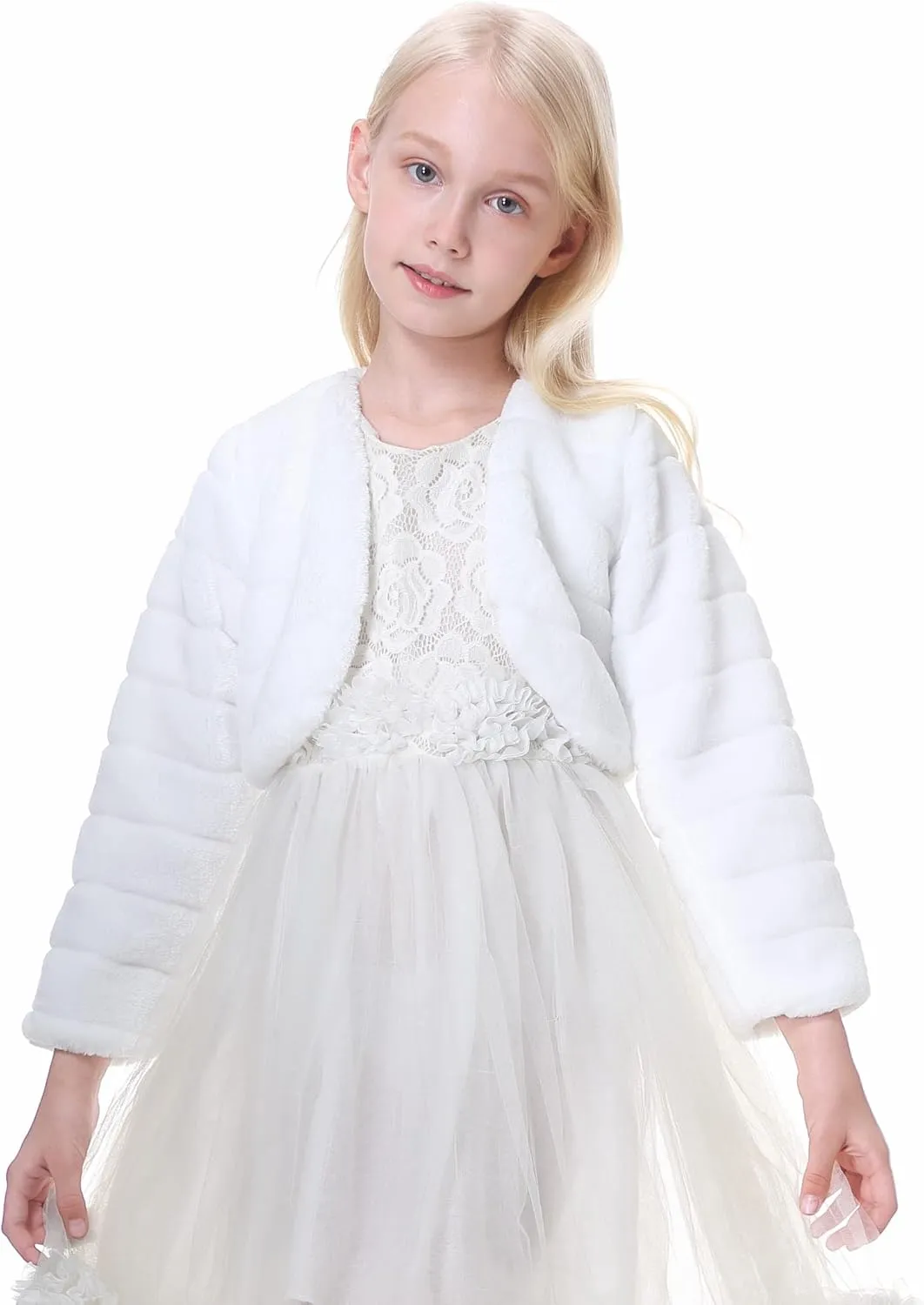 Girls Faux Fur Wraps Shawl Flower Girl Bolero Jacket Princess Cape Winter Accessories