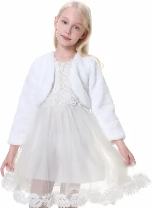 Girls Faux Fur Wraps Shawl Flower Girl Bolero Jacket Princess Cape Winter Accessories