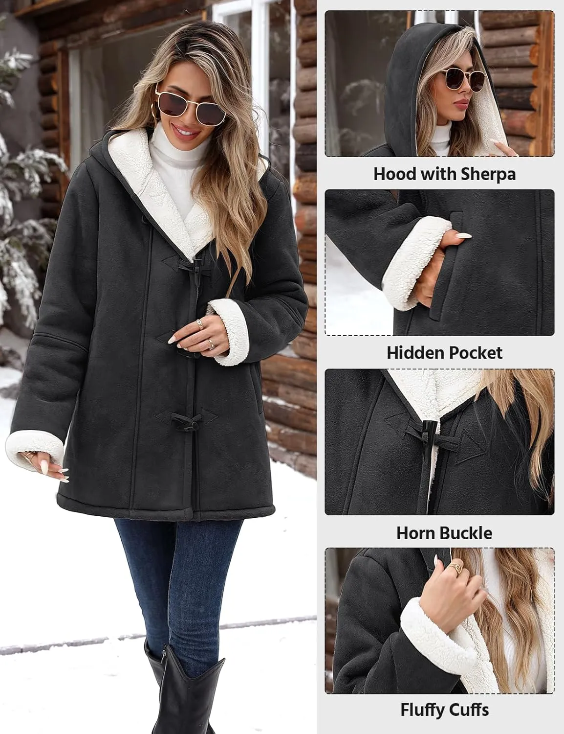 HEEKPEK Women Hoodies Fleece Jackets Soft Fuzzy Long Hoodie Sweatshirt Casual Sherpa Hoodies Horn Button Coats Winter