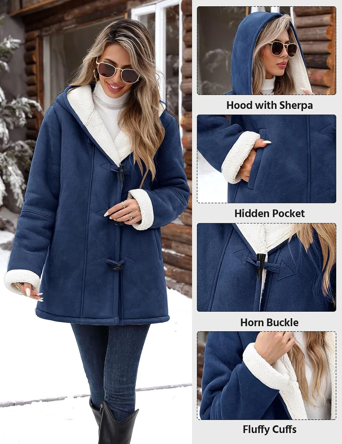 HEEKPEK Women Hoodies Fleece Jackets Soft Fuzzy Long Hoodie Sweatshirt Casual Sherpa Hoodies Horn Button Coats Winter