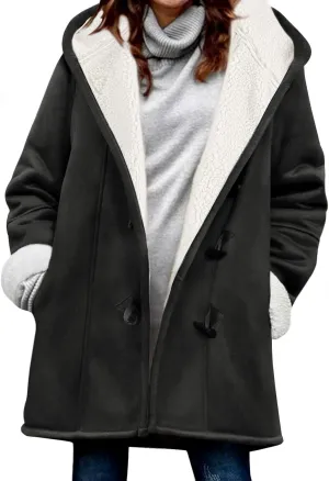 HEEKPEK Women Hoodies Fleece Jackets Soft Fuzzy Long Hoodie Sweatshirt Casual Sherpa Hoodies Horn Button Coats Winter