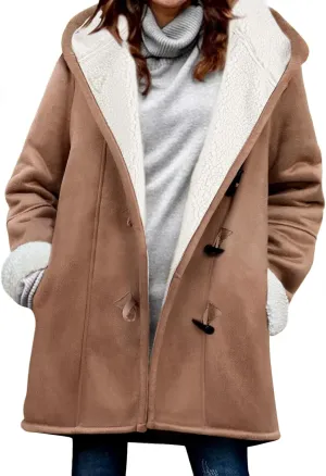 HEEKPEK Women Hoodies Fleece Jackets Soft Fuzzy Long Hoodie Sweatshirt Casual Sherpa Hoodies Horn Button Coats Winter