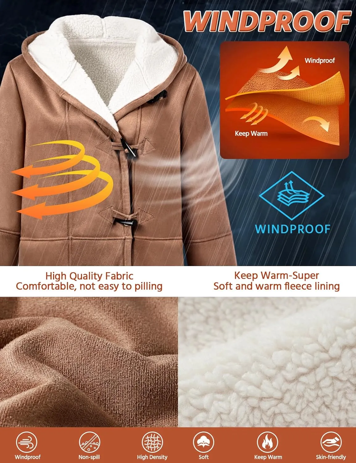 HEEKPEK Women Hoodies Fleece Jackets Soft Fuzzy Long Hoodie Sweatshirt Casual Sherpa Hoodies Horn Button Coats Winter