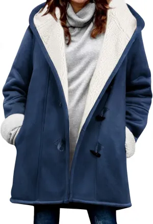 HEEKPEK Women Hoodies Fleece Jackets Soft Fuzzy Long Hoodie Sweatshirt Casual Sherpa Hoodies Horn Button Coats Winter