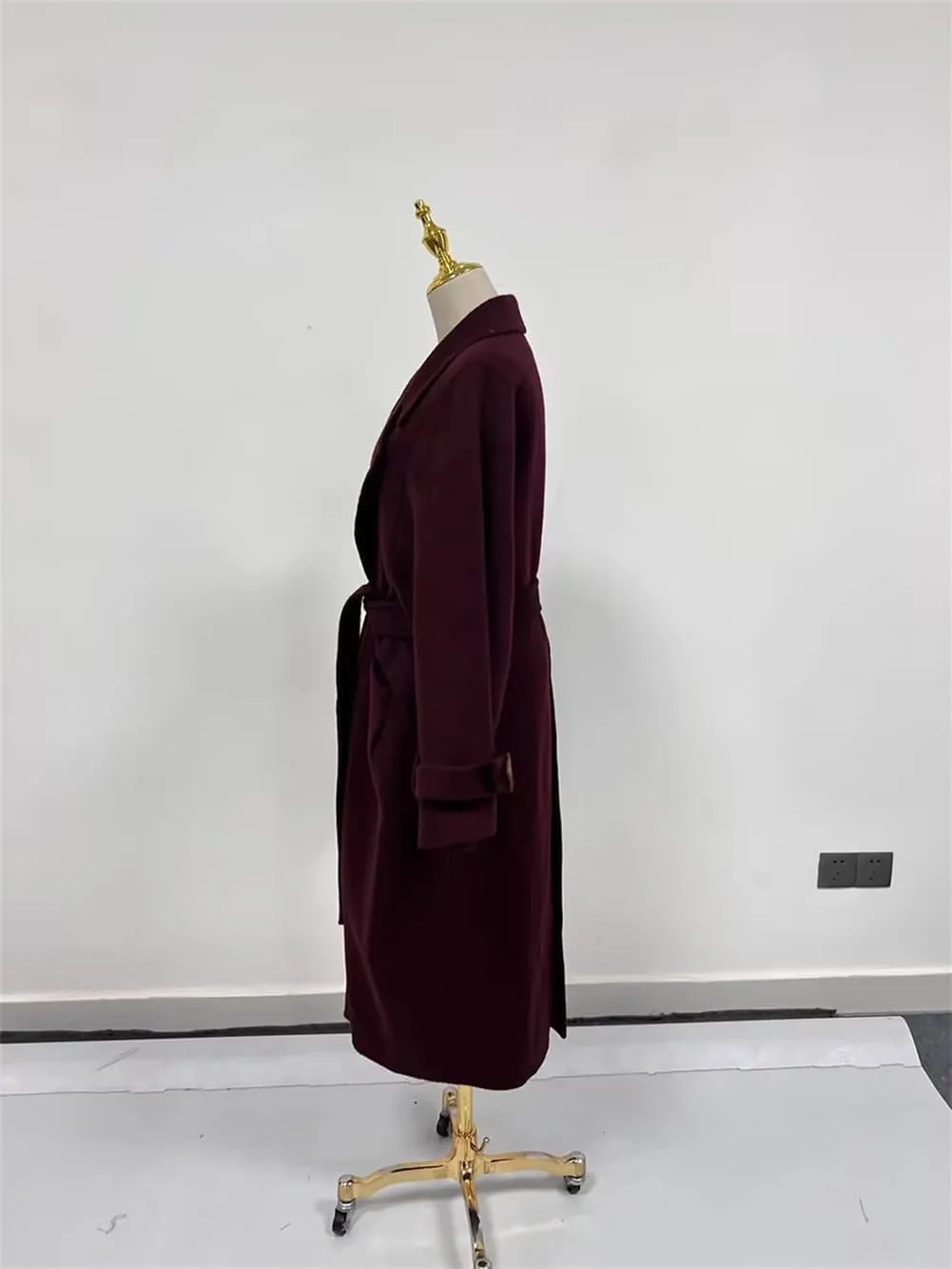 Hollow Out Spliced Sashes TrenchCoat For Women Notched Collar Long Sleeve Loose Oversized OverCoat