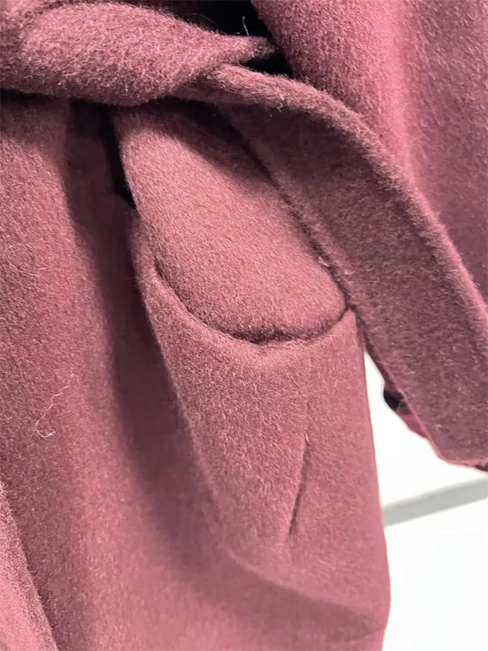 Hollow Out Spliced Sashes TrenchCoat For Women Notched Collar Long Sleeve Loose Oversized OverCoat