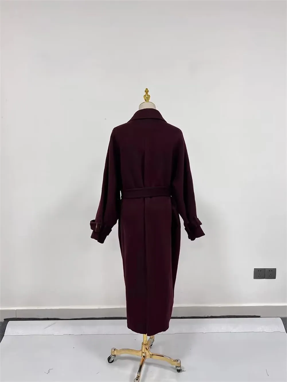 Hollow Out Spliced Sashes TrenchCoat For Women Notched Collar Long Sleeve Loose Oversized OverCoat