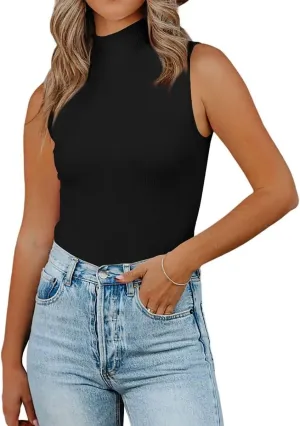 Lacozy Tank Tops for Women's Mock Turtleneck Top 2025 Summer Basic Sleeveless Stretch Ribbed Slim Fit Shirt