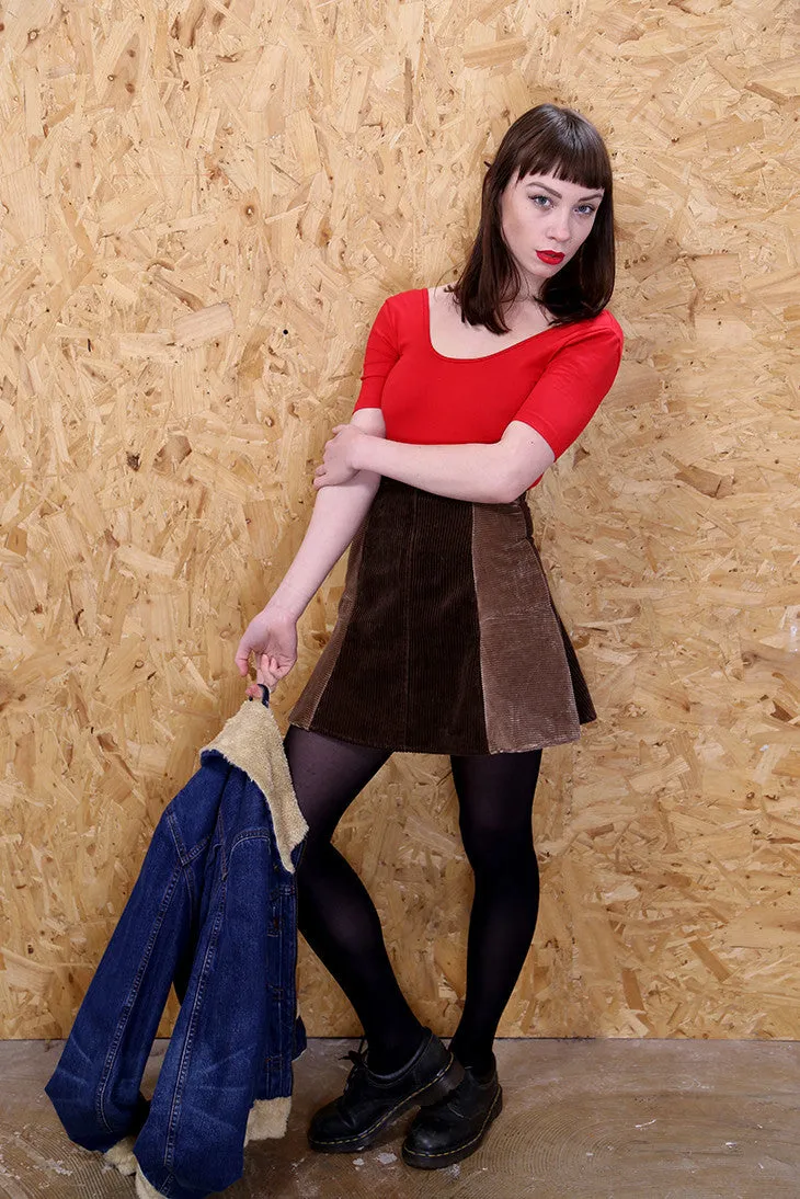 LOOT LABEL Panelled Brown Corduroy Skirt