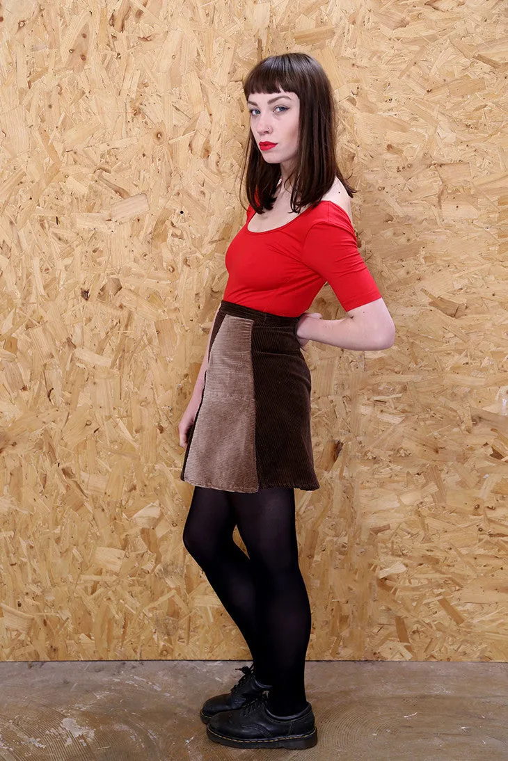 LOOT LABEL Panelled Brown Corduroy Skirt