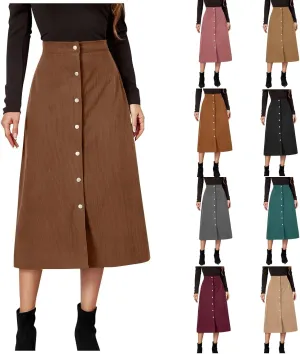 Midi Skirts for Women Trendy Corduroy Skirt Button Down High Waisted Skirts Business Casual A Line Skirt