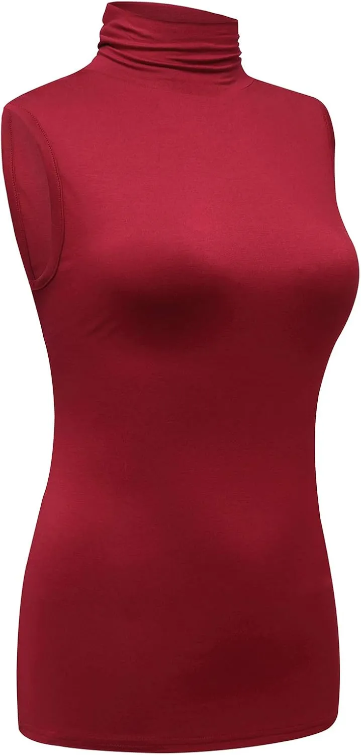 OThread & Co. Women's Sleeveless Turtleneck T-Shirt Basic Stretch Layer Comfy High Neck Tank Top