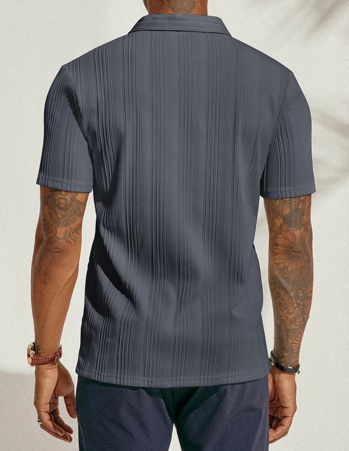 PJ PAUL JONES Mens Textured Knit Polo Shirts Regular Fit Stretchy Golf Shirts