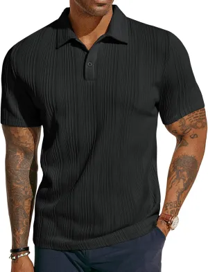 PJ PAUL JONES Mens Textured Knit Polo Shirts Regular Fit Stretchy Golf Shirts