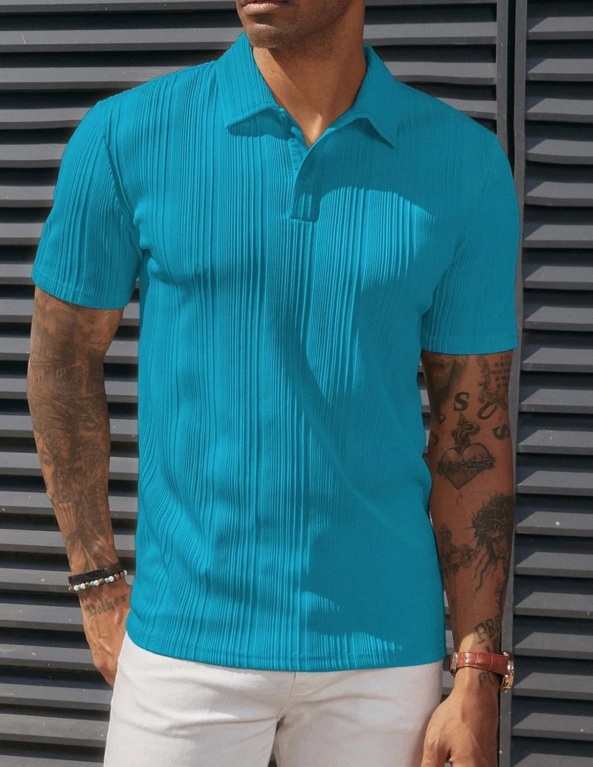 PJ PAUL JONES Mens Textured Knit Polo Shirts Regular Fit Stretchy Golf Shirts