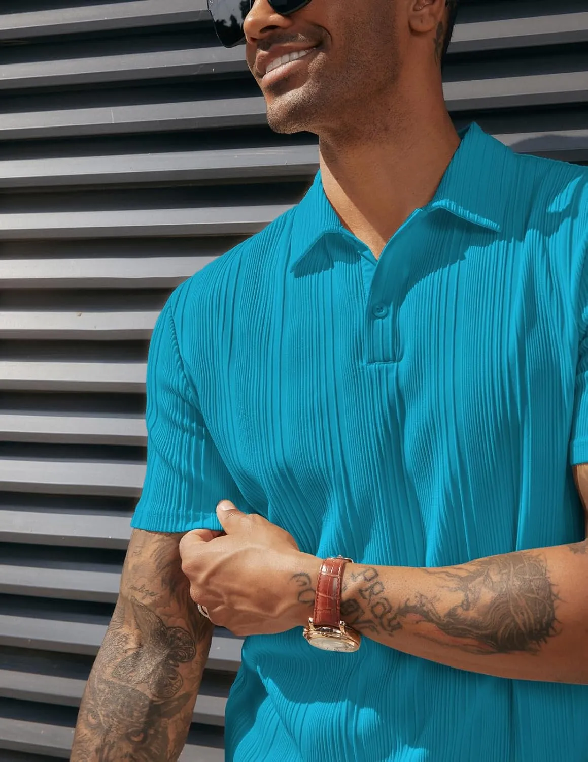 PJ PAUL JONES Mens Textured Knit Polo Shirts Regular Fit Stretchy Golf Shirts