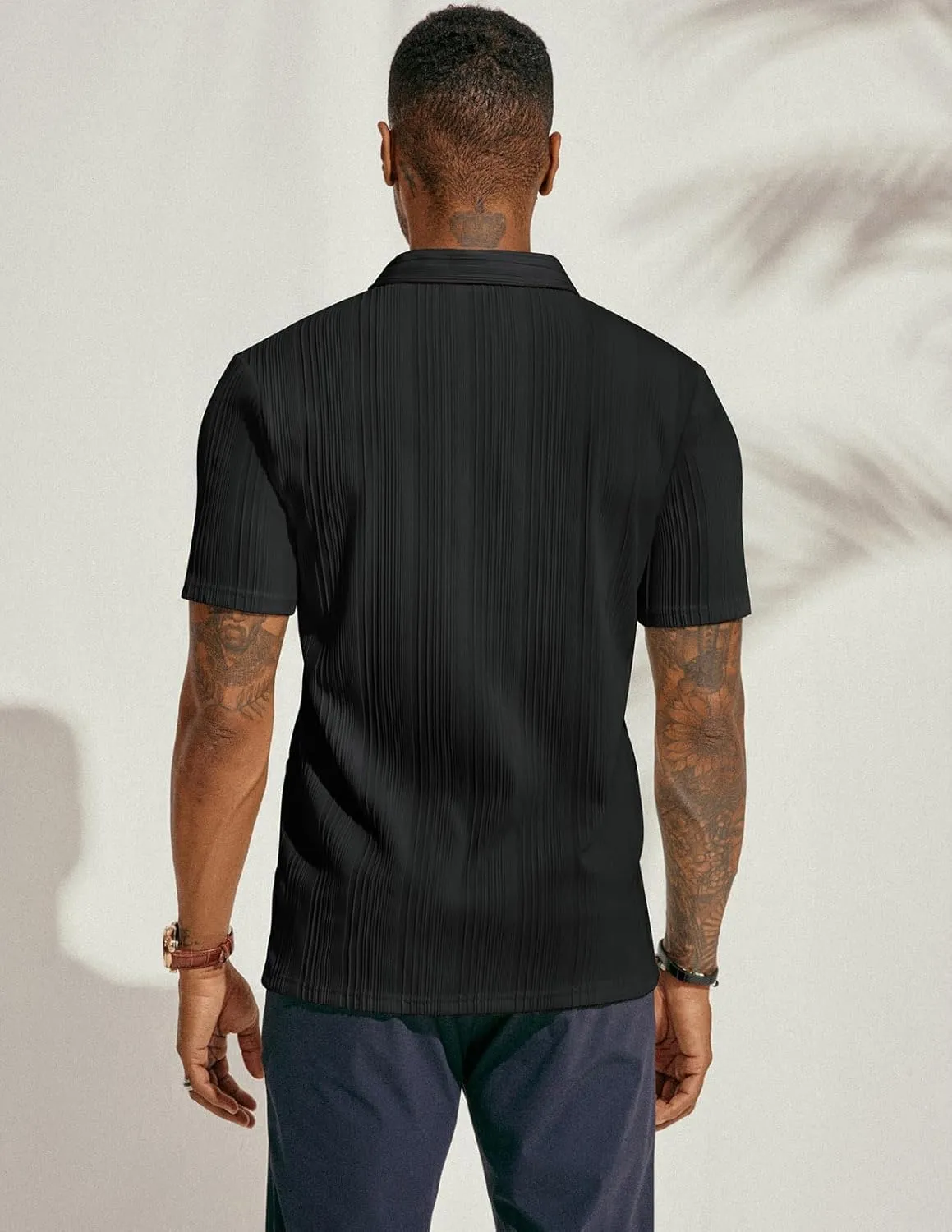 PJ PAUL JONES Mens Textured Knit Polo Shirts Regular Fit Stretchy Golf Shirts