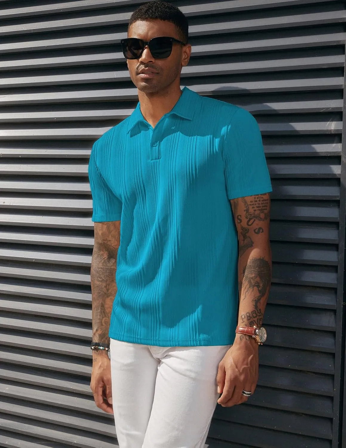 PJ PAUL JONES Mens Textured Knit Polo Shirts Regular Fit Stretchy Golf Shirts
