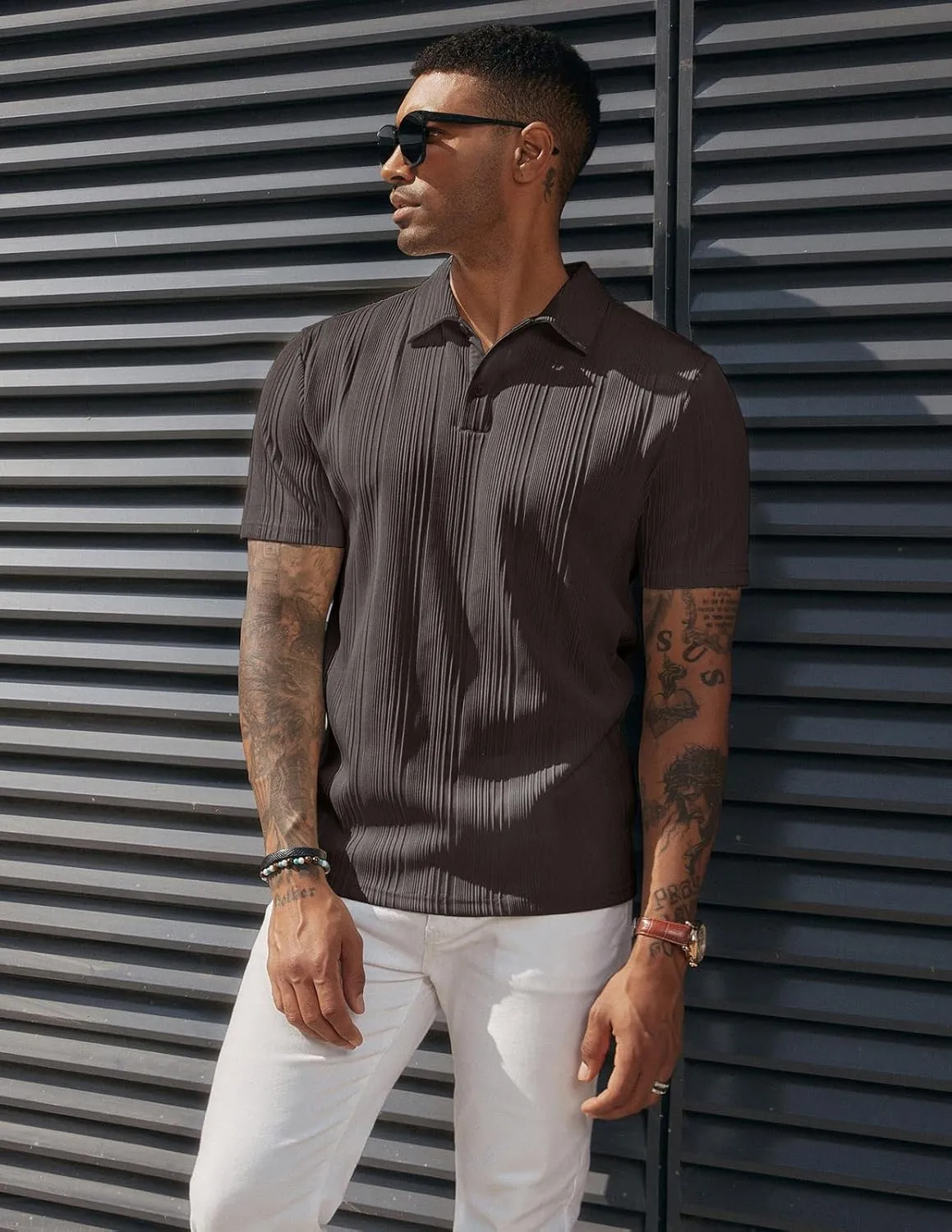 PJ PAUL JONES Mens Textured Knit Polo Shirts Regular Fit Stretchy Golf Shirts