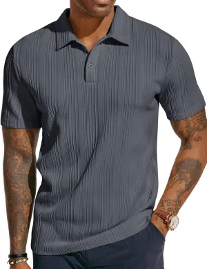 PJ PAUL JONES Mens Textured Knit Polo Shirts Regular Fit Stretchy Golf Shirts