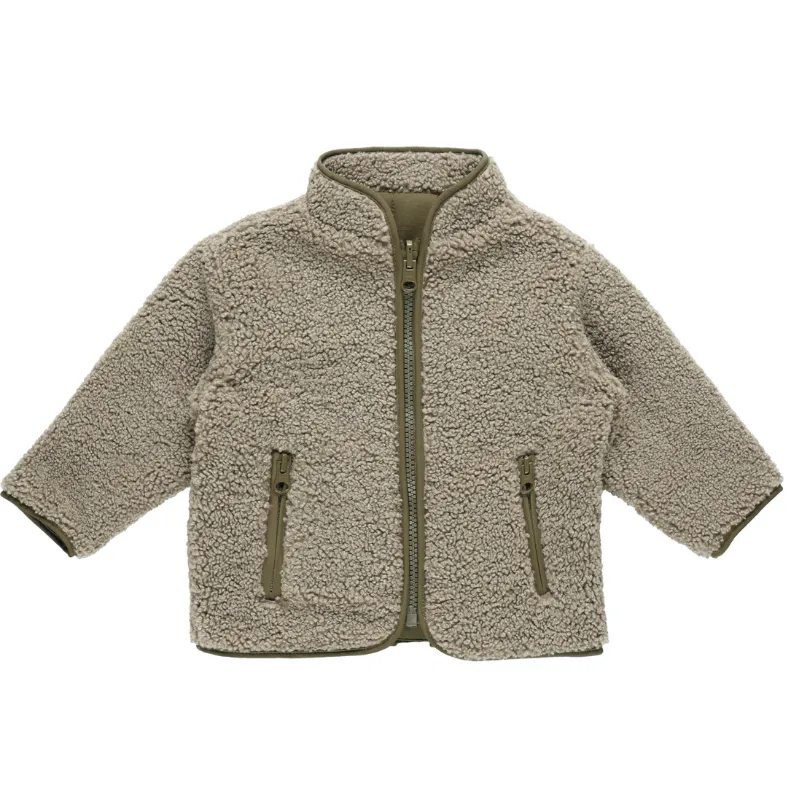 Quincy Mae - Shearling Reversible Zip Jacket in Olive