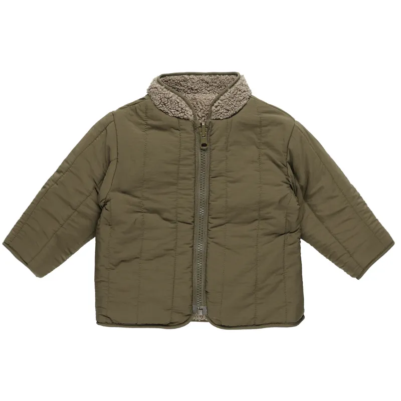 Quincy Mae - Shearling Reversible Zip Jacket in Olive