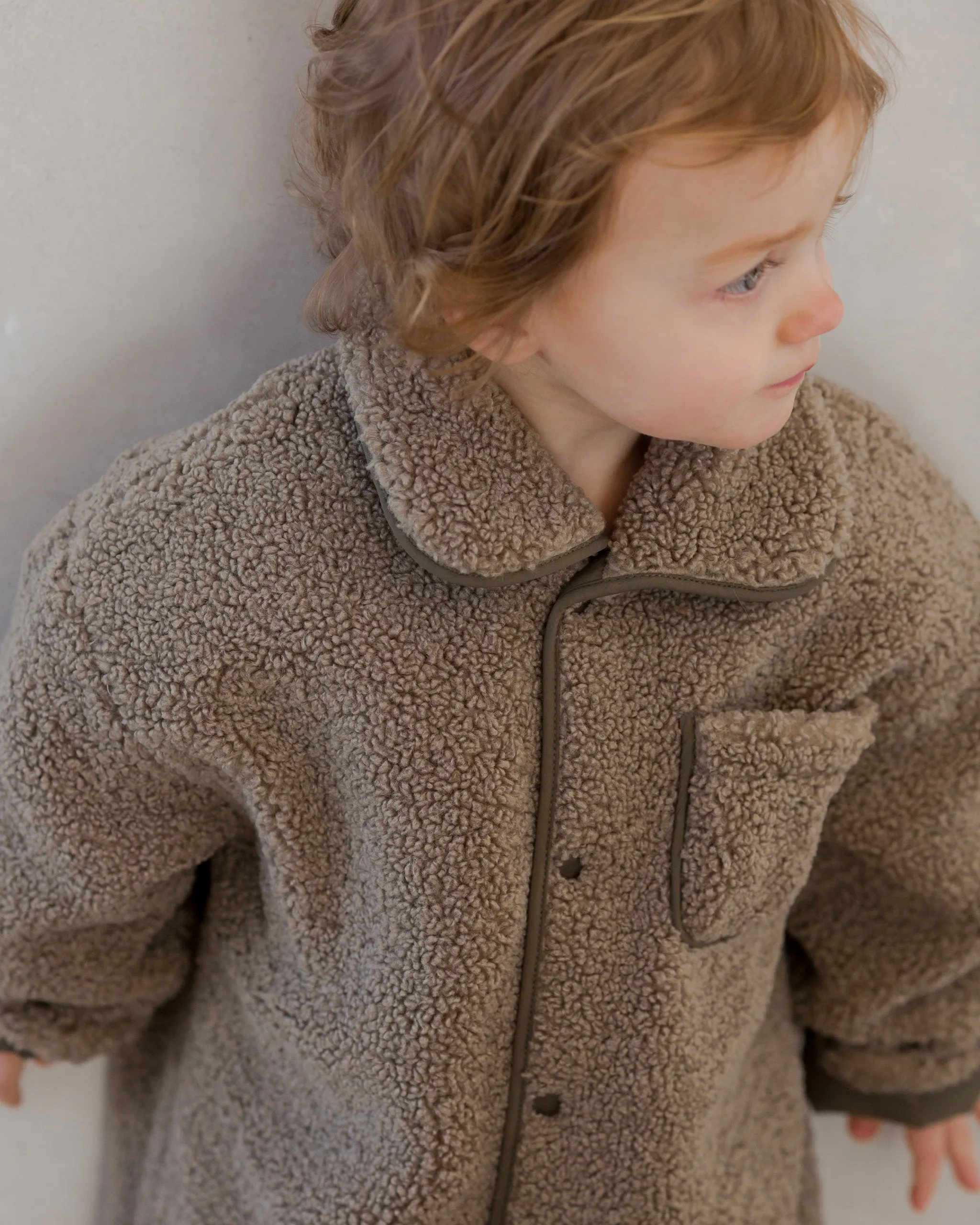 Quincy Mae - Shearling Reversible Zip Jacket in Olive