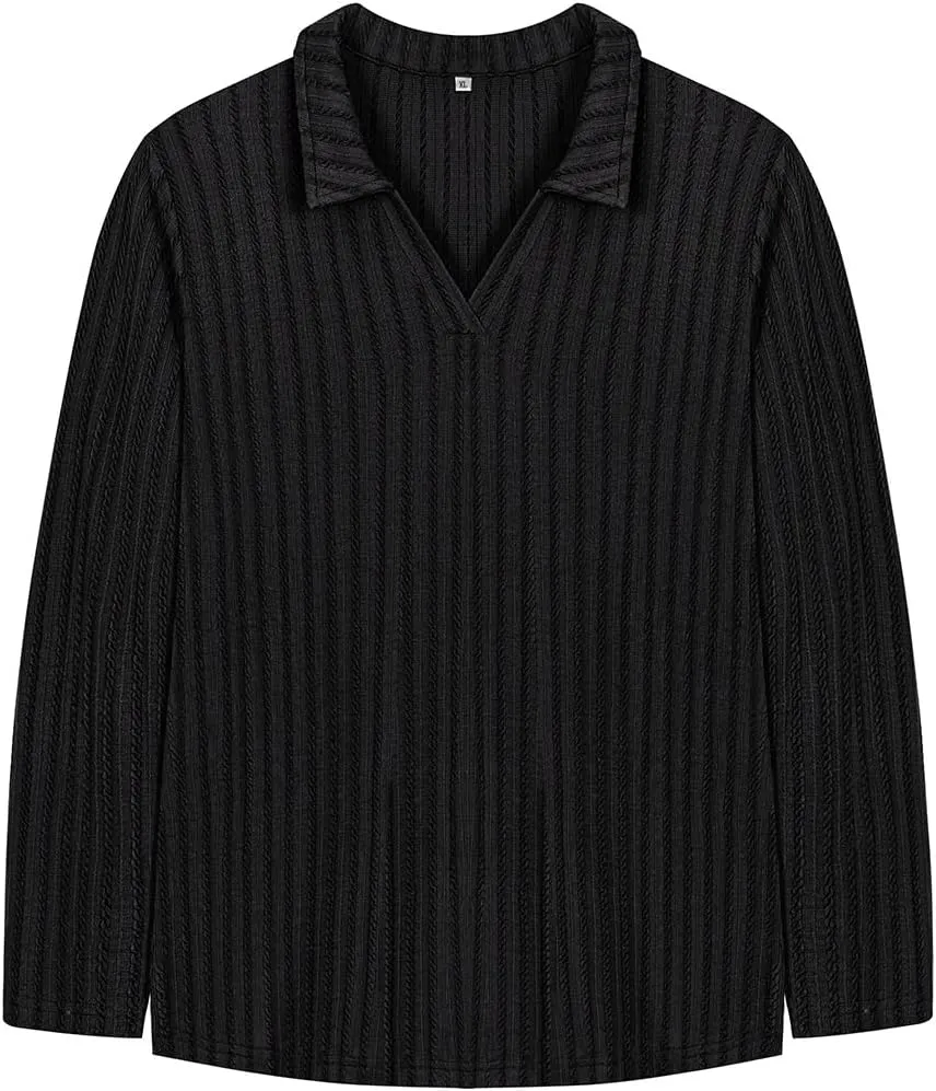 TIYOMI Plus Size Polo Shirts Knitted Long Sleeve Tops for Women XL-5XL
