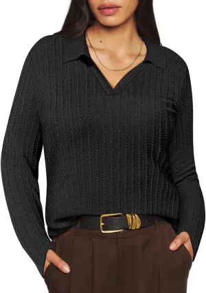 TIYOMI Plus Size Polo Shirts Knitted Long Sleeve Tops for Women XL-5XL